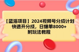 （8767期）【蓝海项目】2024视频号分成计划，快速开分成，日爆单8000+，附玩法教程
